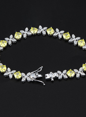 欧美豪华925银立方氧化锆轻奢冰花切手链CZ女士婚礼珠宝锆石手链