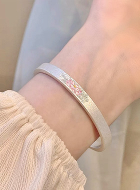 足银9999古法映日莲花纯银手镯新中式轻奢小众高级感荷花镯子礼物