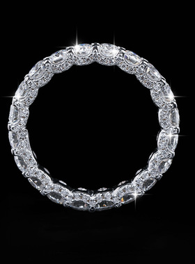 厂家批发S925纯银戒指指环女 群镶莫桑石戒指镀18K金结婚古巴