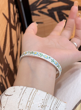 一路生花足银9999纯银手镯女小众新中式心经胖东来镯子送长辈礼物