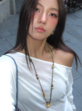 小众设计董洁同款民族风榛果串珠手工编织长款时髦项链女 可调节