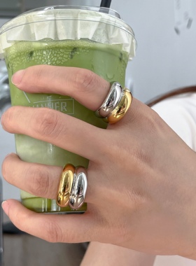 金银双层拼色简约时髦宽版戒指