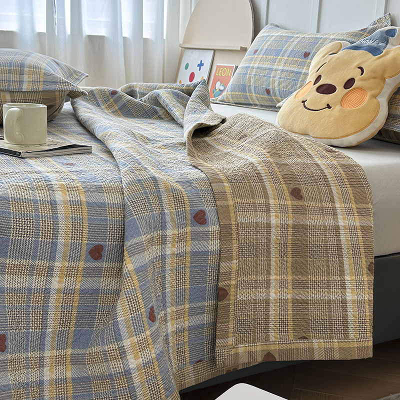 韩式斜纹全棉砂洗床盖双面用夹棉绗缝床单榻榻米床垫双人被褥炕垫