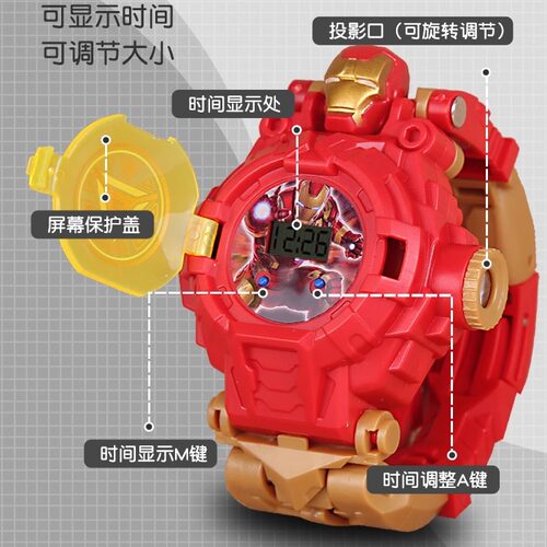 变形机器人儿童发光玩具手表学生投影电子标卡通变身男孩机甲礼物 - 图3