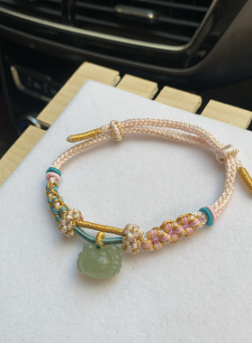 天然和田玉螃蟹手链手工编织玉石大闸蟹手绳八方来财手链谢谢你