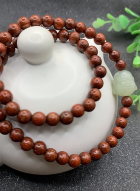 天然和田玉弥勒佛头手链小叶紫檀多圈手串玉石笑佛手串佛公手链