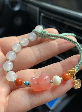 天然盐源玛瑙招财猫手链手工编织糖果色趴趴猫手绳多宝猫咪手链女