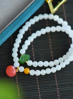 天然和田玉白玉多圈手串
