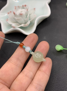 天然和田玉小茶壶手机链晴水色把把壶手机U盘挂坠打麻将包挂