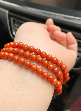柿子红玛瑙手串满肉108多圈手链女款单圈6mm手串手链项链送证书