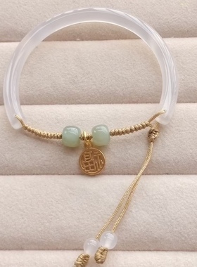 荔枝冻玛瑙半镯手链手工编织多宝牡丹花小兔子桂花和田玉手链手镯