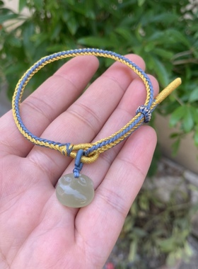 天然和田玉如意锁手绳晴水色平安锁手工编织长命锁手链男女手绳