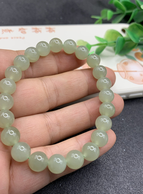 新疆和田玉圆珠手链晴水色8mm手串晴水绿圆珠手串转运珠附带证书