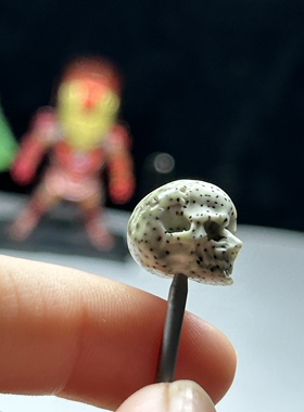海南星月菩提籽骷髅黑天阿呆原生态雕刻绿幽灵顺白石玉料配珠三通