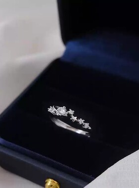 999足银戒指女日韩小清新星星地球微镶开口食指指环小众设计刻字