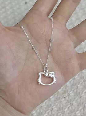 足银999镂空猫纯银hellokitty银编绳项链吊坠女送女友生日礼物