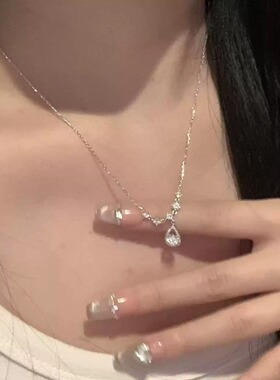 足银S999鱼人之泪纯银项链女新款超闪轻奢小众精致配饰送女友闺蜜
