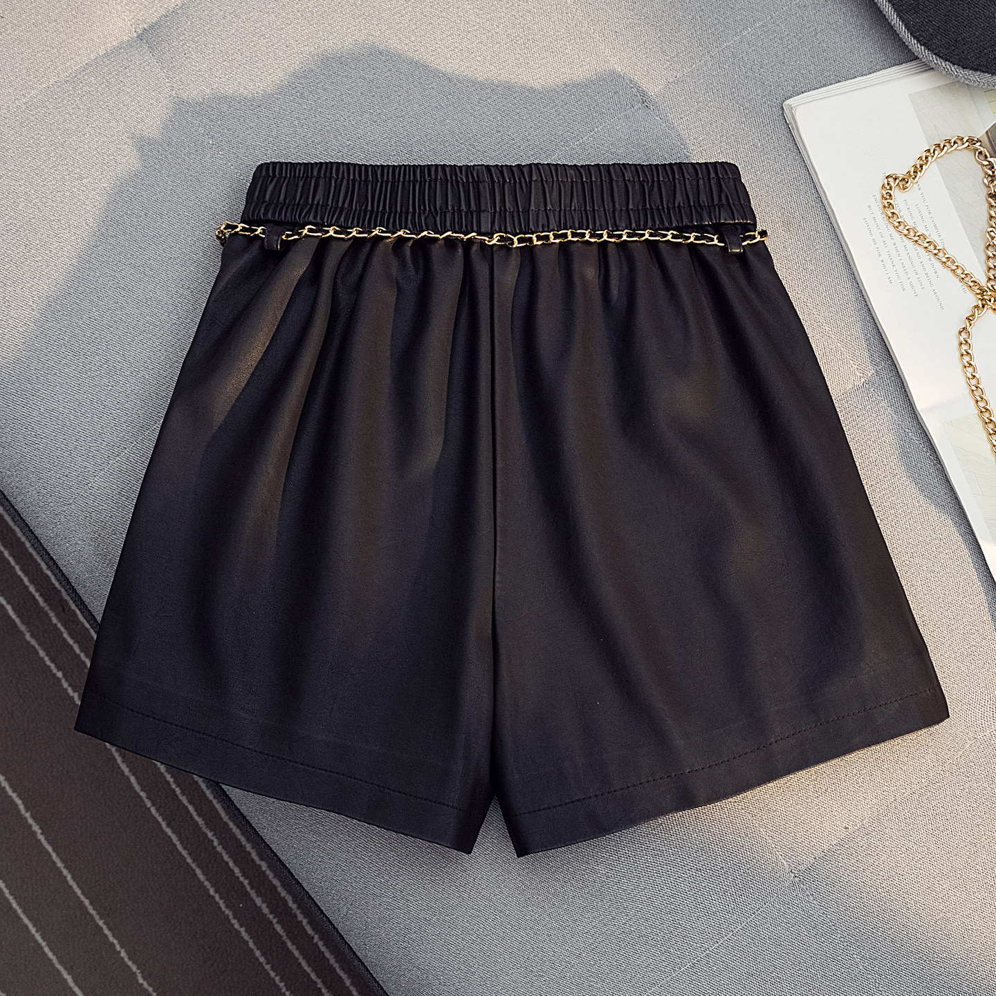 高腰皮短裤女2025秋冬新款韩系宽松显瘦时尚百搭A字裤腿休闲靴裤,淘宝优惠券,粉丝福利购,淘宝优惠卷