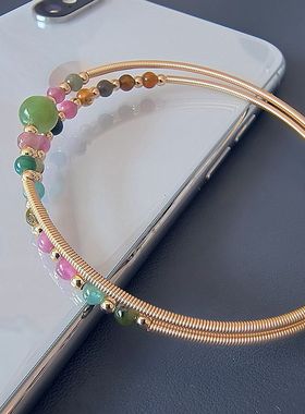 缘绘凤仪  碧玉珠+ 碧玺细珠 14K包金编织手镯手链