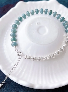 缘绘凤仪 天然a货冰种蓝水翡翠算盘珠水润种好冰蓝手串玉石