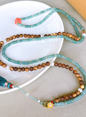 缘绘凤仪 天然A货蓝水翡翠毛衣链搭配通体925银镀金