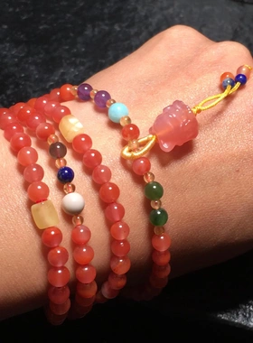 川料南红玛瑙DIY四圈手链时尚潮流百搭多圈手串5Mm 28克