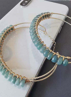 缘绘凤仪 25干青玉石算盘珠 深绿 14K包金编织手镯