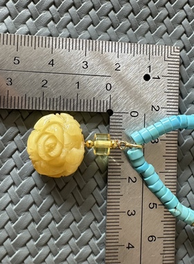 缘绘凤仪 天然原矿绿松石莲蓬锁骨链 牡丹蜜蜡吊坠 实物拍 仅一件