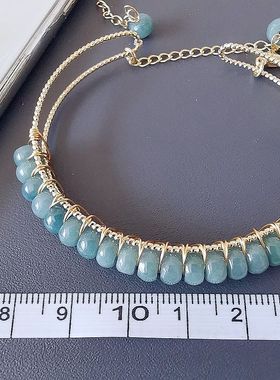 缘绘凤仪  蓝水翡翠算盘珠 14K包 金编织手镯