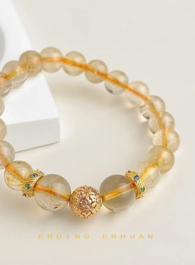 缘绘凤仪 高品金发晶天然石新中式复古黄发晶原创手链原创手工