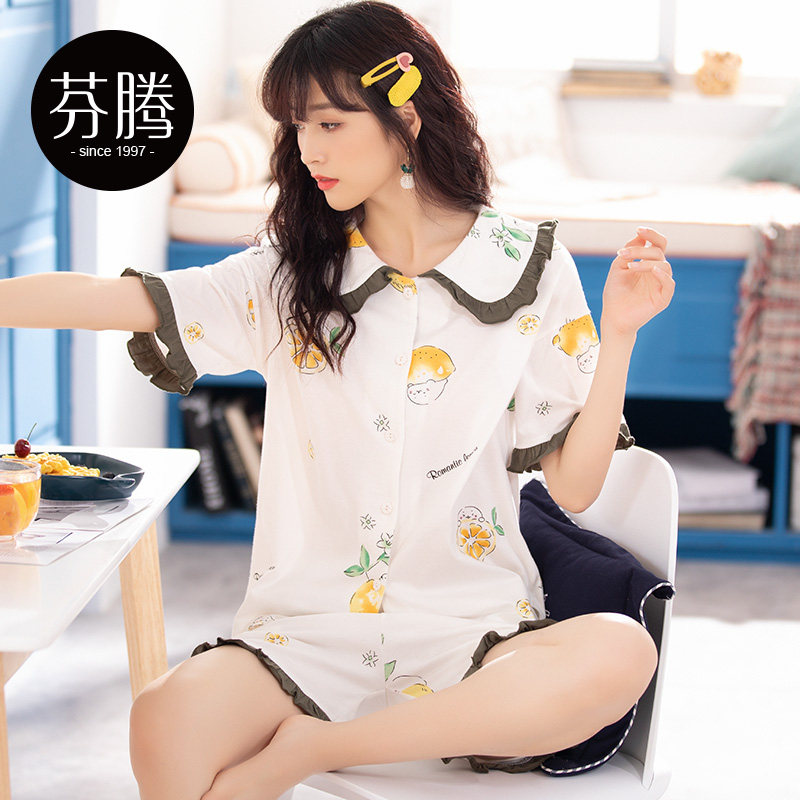 芬腾夏季韩版甜美可爱纯棉短袖睡衣 芬腾广东睡衣/家居服套装