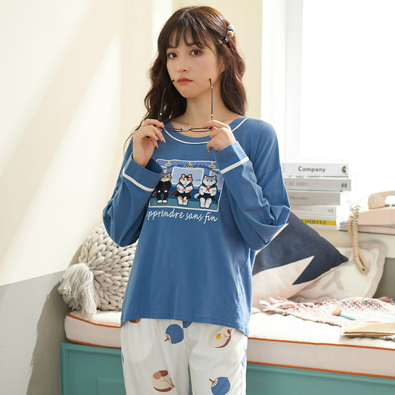 芬腾秋季长袖纯棉韩版清新卡通睡衣 芬腾广东睡衣/家居服套装