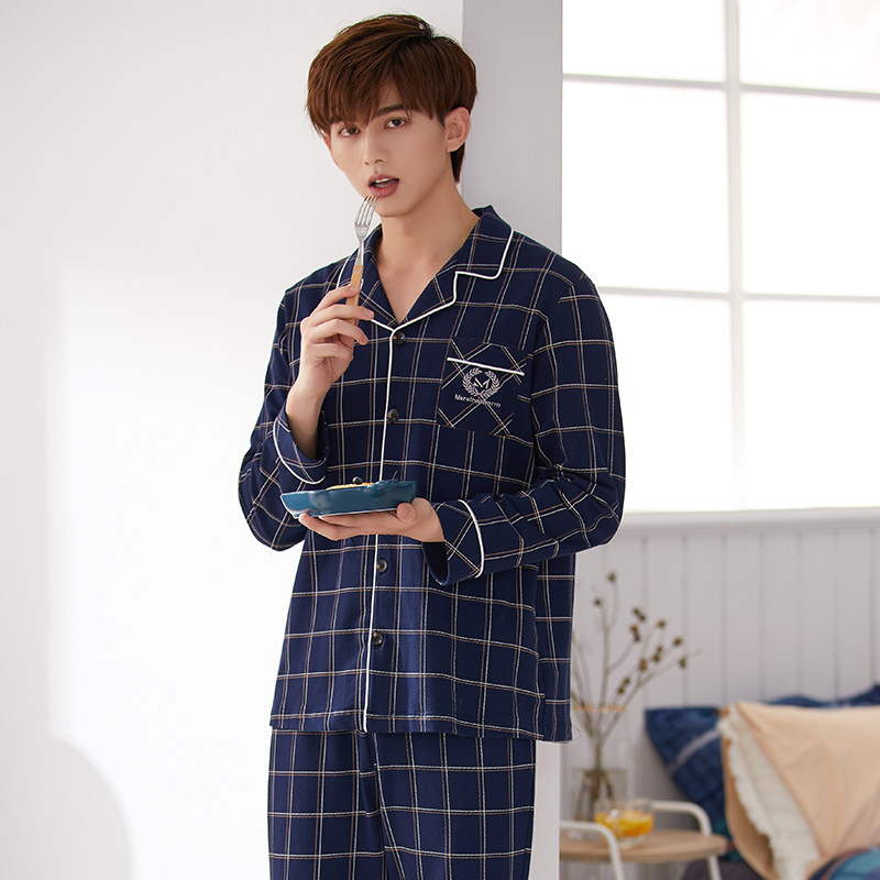 芬腾男士纯棉长袖条纹秋冬季睡衣 芬腾广东睡衣/家居服套装
