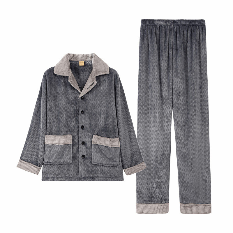 芬腾男士秋冬款珊瑚绒加绒加厚睡衣 芬腾广东睡衣/家居服套装