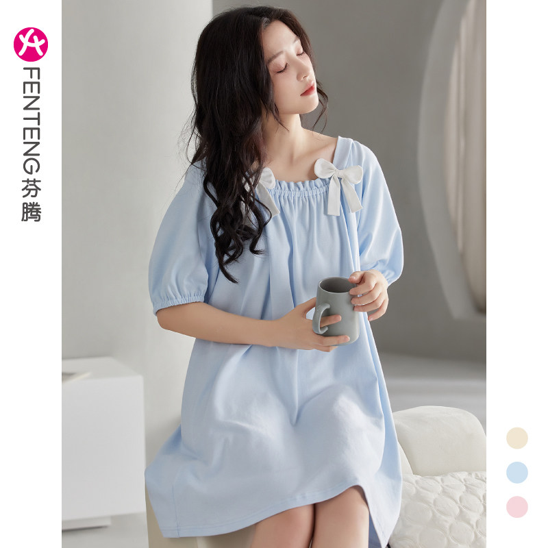 芬腾睡裙夏季纯棉法式连衣裙短裙 芬腾广东睡裙