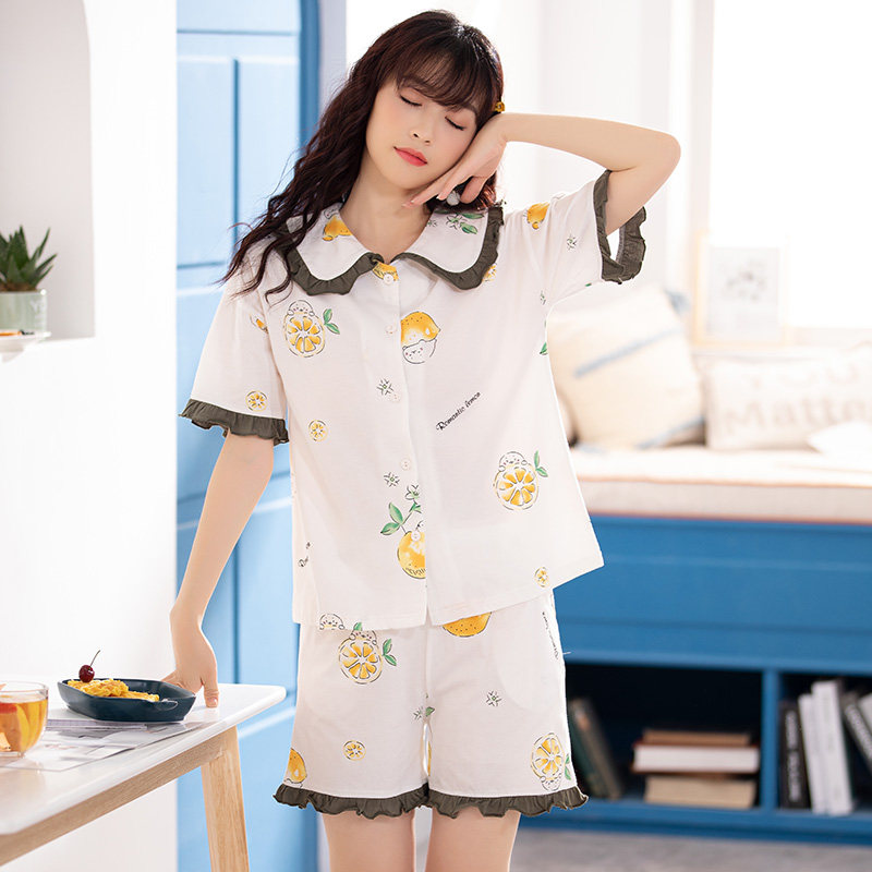 芬腾夏季韩版甜美可爱纯棉短袖睡衣 芬腾广东睡衣/家居服套装
