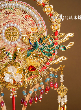 团扇新娘结婚diy材料包手捧花汉服秀禾服高端双面喜扇成品扇子