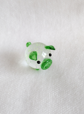 创意呆萌夜光小猪玻璃工艺品  办公桌面装饰茶宠小摆件迷你小饰品