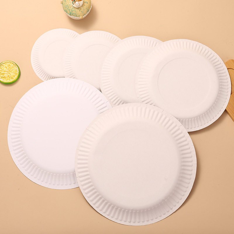 一次性纸盘子绘画幼儿园手工生日蛋糕叉烧烤装食品圆形白加厚盘