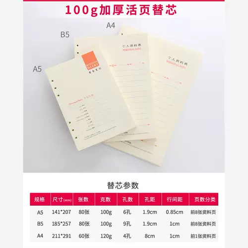 A5 Live Page Core 6 -Hole Live Page с внутренним ядром 100 г толстым B5 Внутренняя страница 9 -Холочка A4