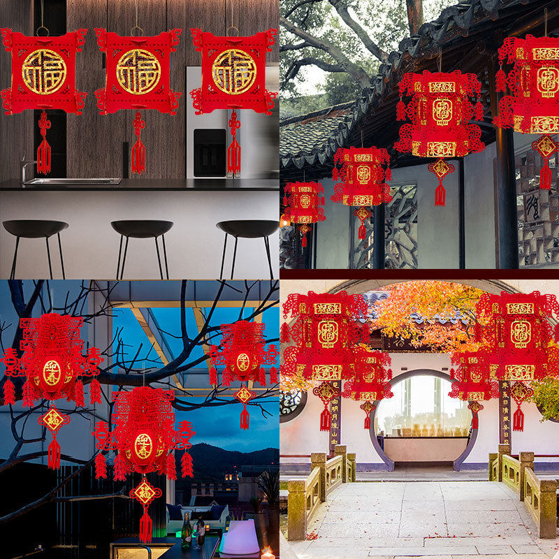 新年毛毡灯笼宫灯户外春节元旦酒店商场室内婚庆场景布置灯笼装饰