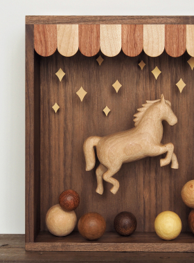 〈马上快乐〉原创纯手工雕刻木马乐园马戏团旋转木马家居摆件泽无