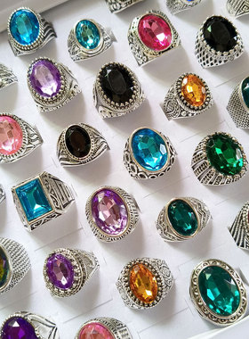 欧美复古镀金彩色宝石男士戒指