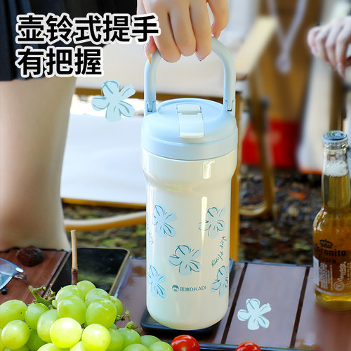 匡迪316L吸管保温杯女高颜值户外旅行水杯大容量学生便携印花水壶 - 图0