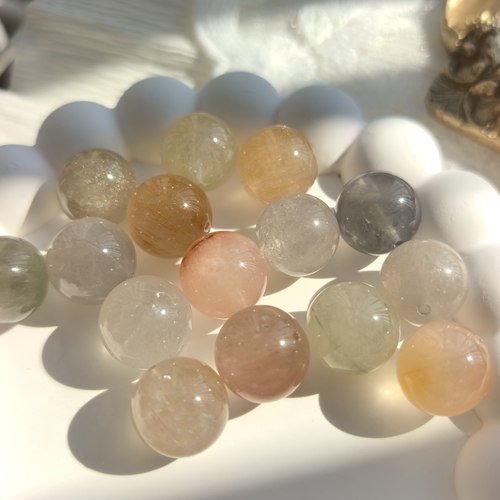 天然兔毛水晶散珠彩兔毛单珠白兔毛灰兔毛橘兔毛水晶配珠9~14mm - 图0