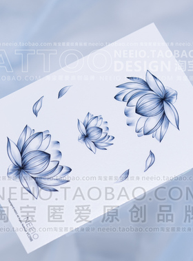 neeio纹身贴 墨色莲花雨 黑色个性小荷花花瓣脚踝防水持久女