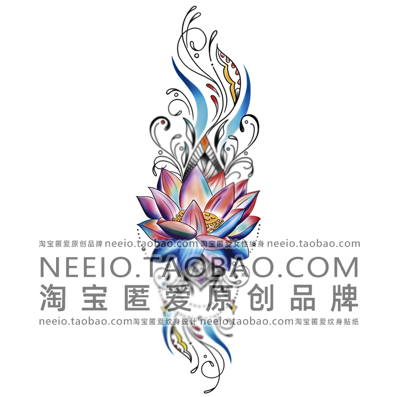 neeio纹身贴 迷梦莲花藤蔓 瑜伽小腿后背大图彩色遮盖疤痕防水女 - 图3