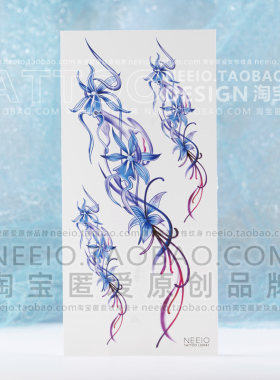neeio神秘幽灵兰花 蓝色系纹身贴小腿手臂小腹遮疤痕大图案防水女