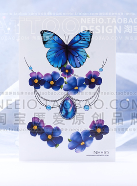 neeio蓝色蝴蝶纹身贴 花蔓宝石遮盖剖腹产疤痕手臂脚踝性感防水女