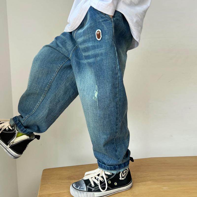 DLIDLIKIDS春季新款男女童猫抓破洞牛仔柔顺章仔阔腿哈伦儿童长裤,淘宝优惠券,粉丝福利购,淘宝优惠卷